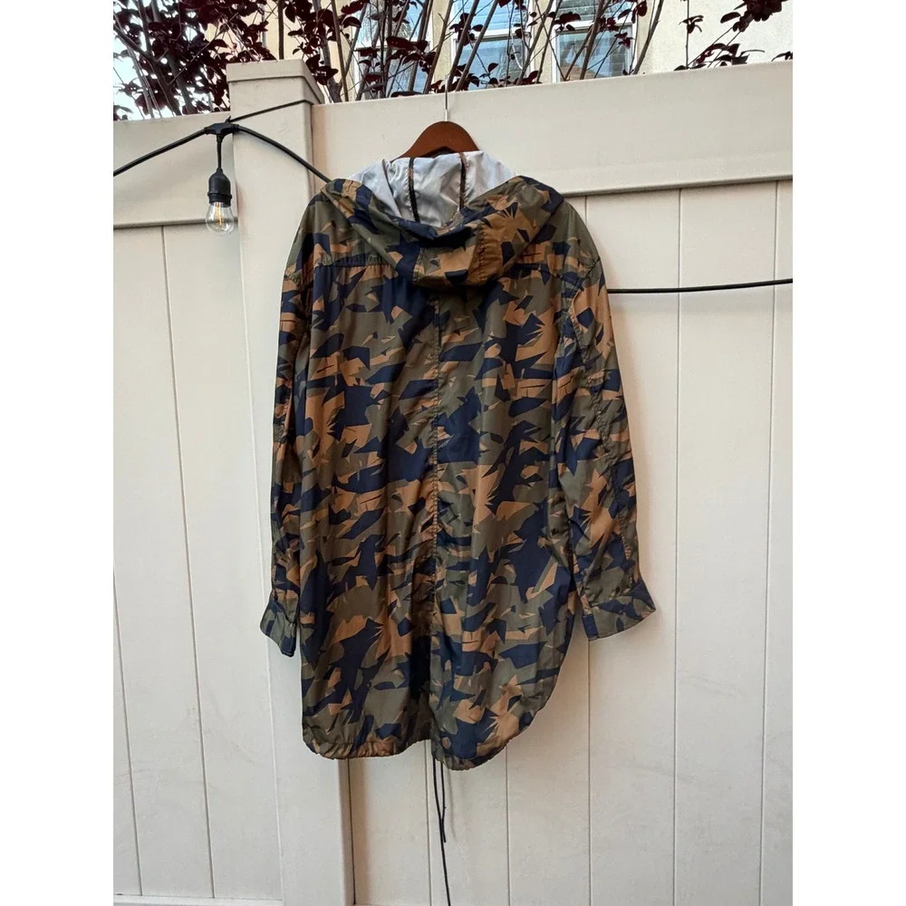 Original Use Mens Geometric Camo Hooded Parka Windbreaker Jacket Brown Green L - Picture 3 of 3